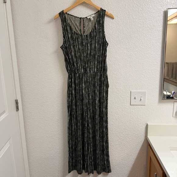 Halston Green White Striped Sleeveless Wide Leg Jumpsuit Size Small Stretchy - Picture 1 of 5